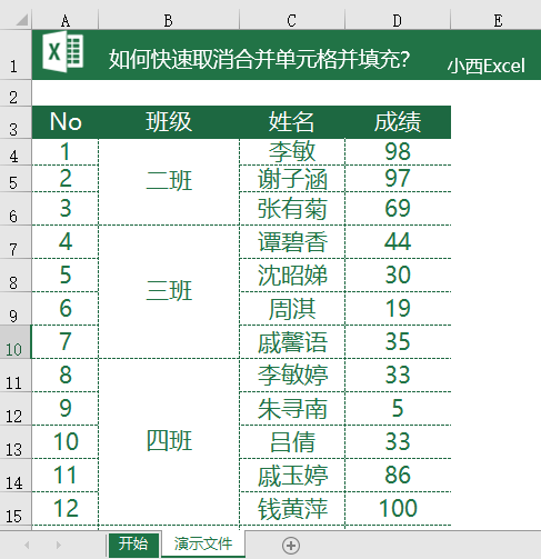 取消合并单元格快捷键（excel取消合并单元格自动填充）_http://www.jidianku.com_计算机基础知识_第1张